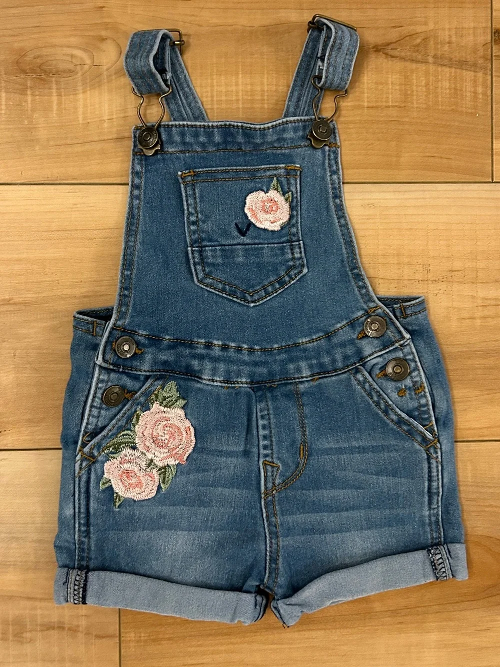 HUDSON Baby Denim Floral Embroidered Overalls